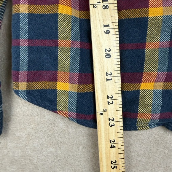 Patagonia Worn Wear S Fjord Flannel Shirt Organic Cotton Navy Gold Burgundy - Picture 10 of 13